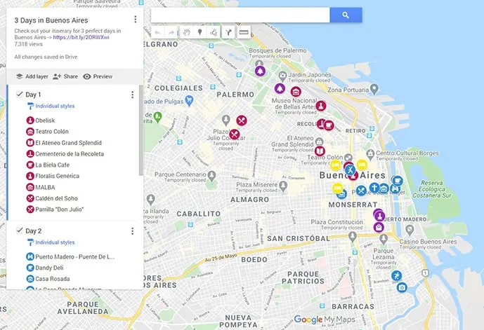 Map of Buenos Aires in 3 days