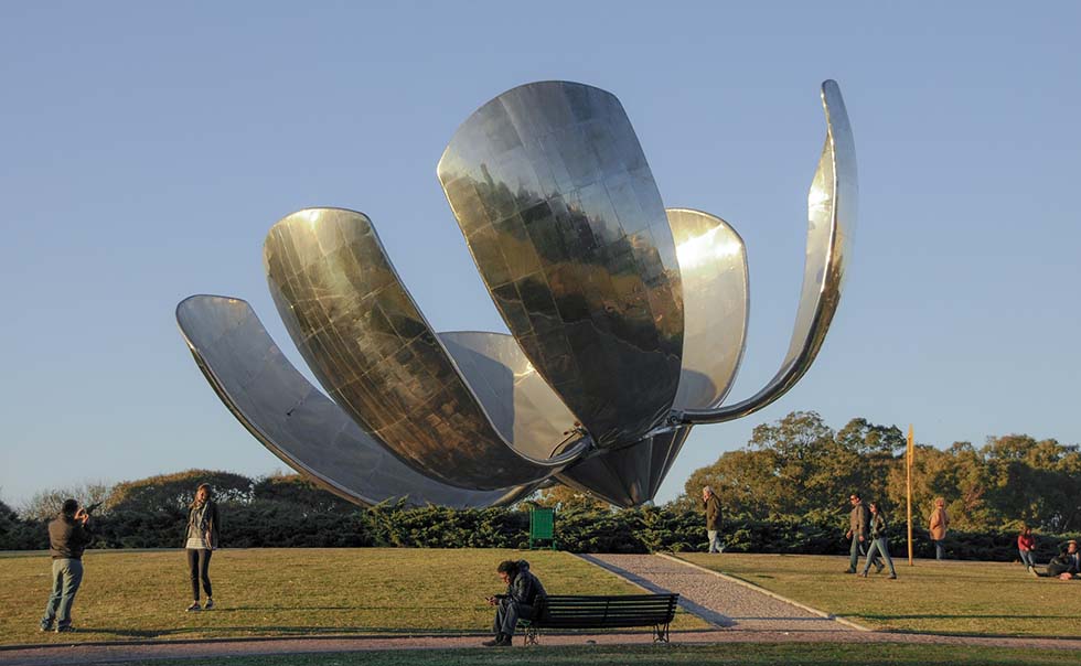 Iron sculpture of a flower on a park in Buenos Aires.