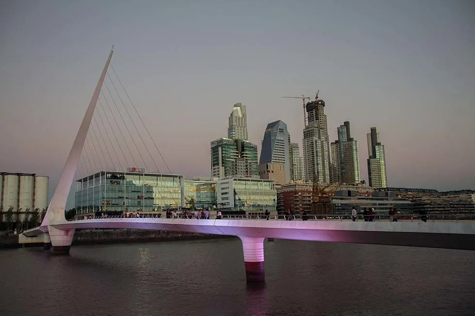 Puente de la Mujer Bridge over river Plata in Puerto Madero, Buenos Aires.