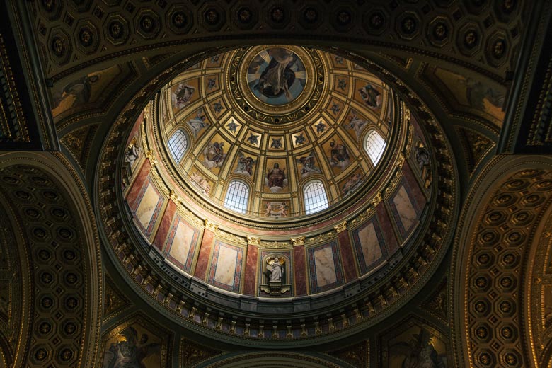 Interior dome of St Stephens Basilica in Budapest