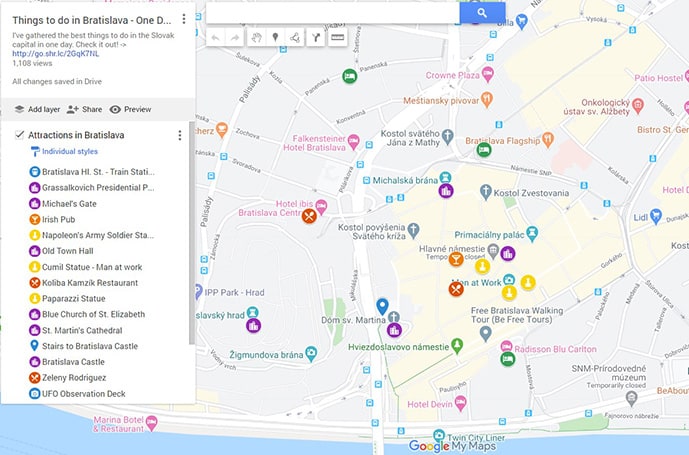 Map of the best things to do in Bratislava