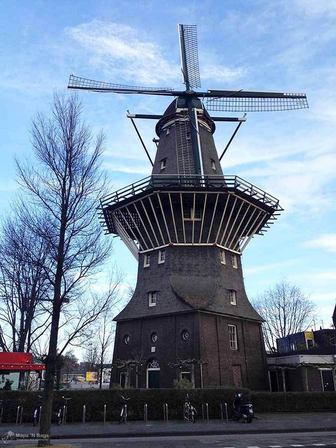 A brewery inside a windmill in Amsterdam in a cold and clear day.