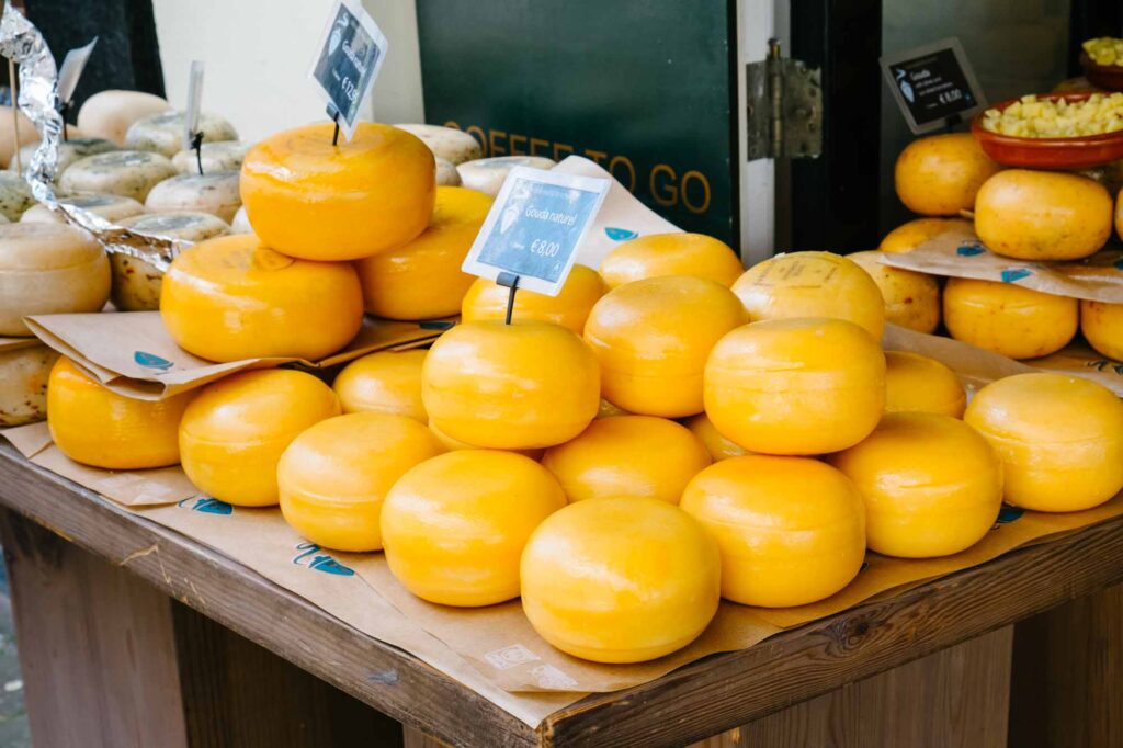 Gouda cheese in a market in Amsterdam