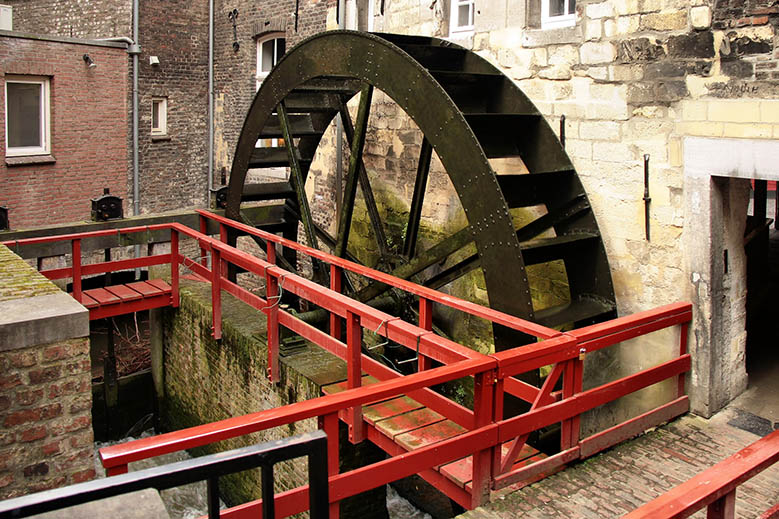 Old red mill in the Bisschopmolen in Maastricht.