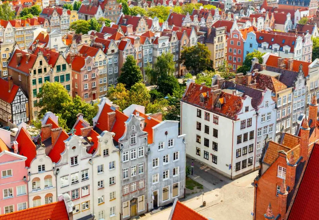 The view from the observation deck of St Mary's Cathedral in the historic center of Gdansk