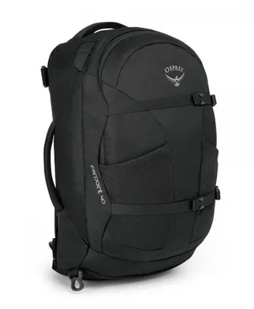 Black Osprey Farpoint 40L best travel backpack for Europe.