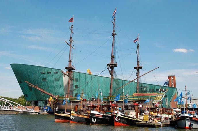 Nemo Museum and boats in Amsterdam