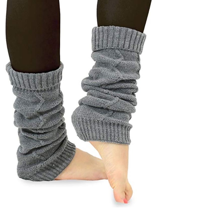 Gray leg warmers for winter in Europe.