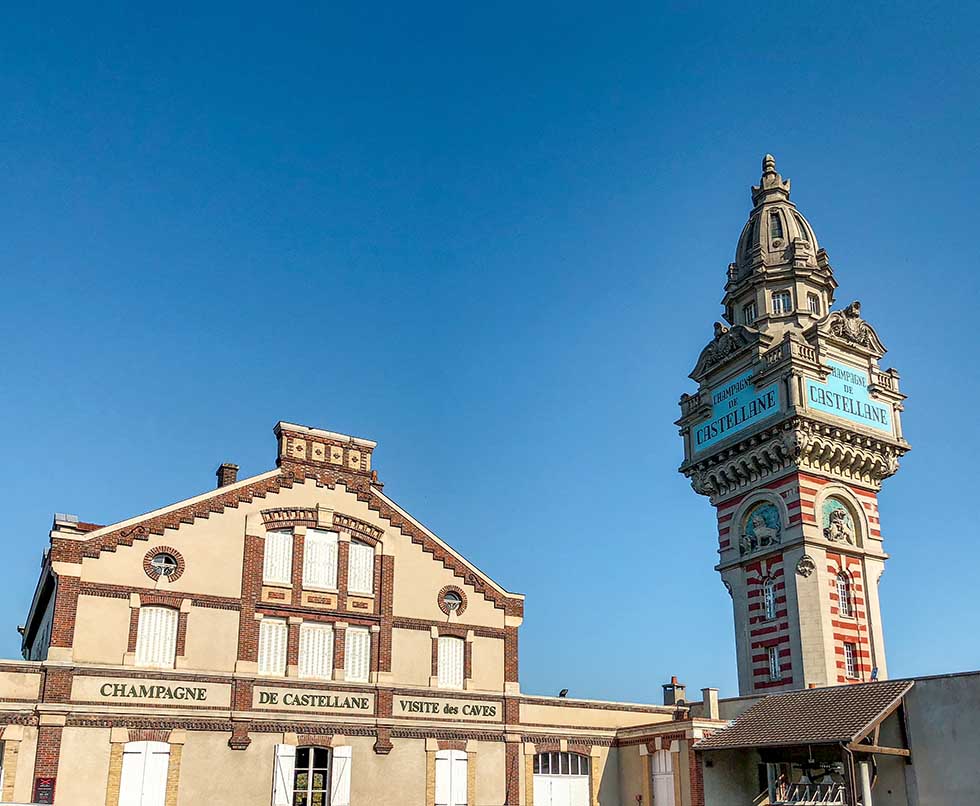 Blue sky in Epernay, Champagne, France