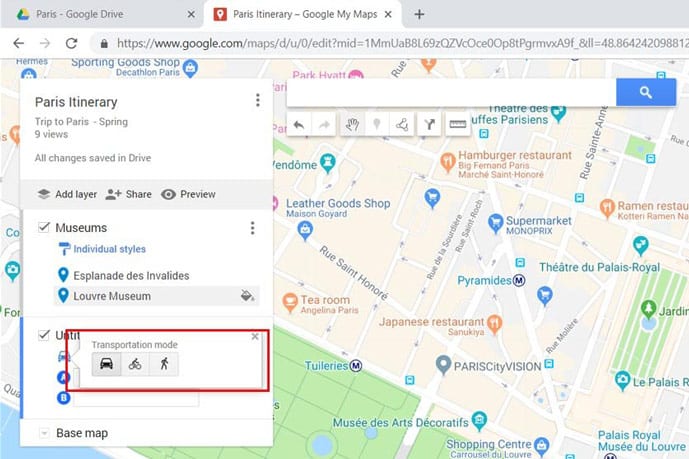 Planning a trip with Google Maps
