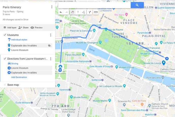 Planning a trip with Google Maps