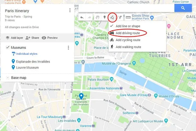 Planning a trip with Google Maps