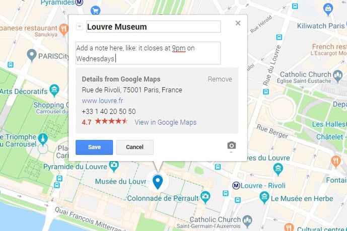 Google Maps trip planner