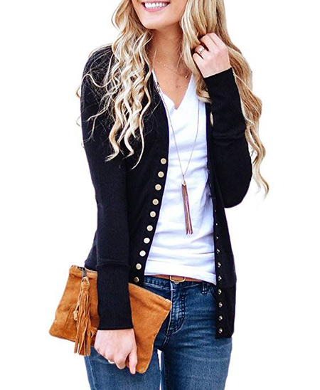 Black cardigan that women wear in Ireland