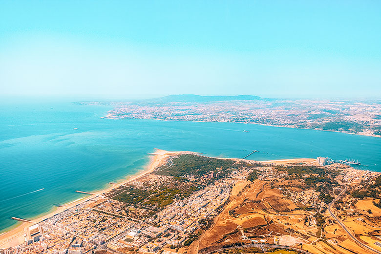 Aerial shot from Lisbon beaches at Costa da Caparica