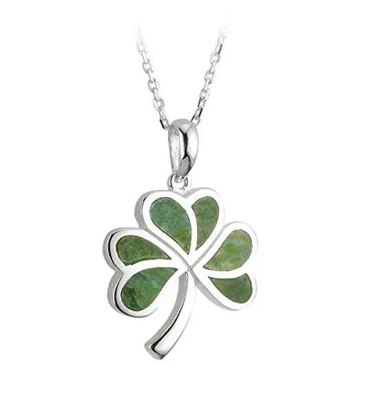 Silver and green shamrock pendant
