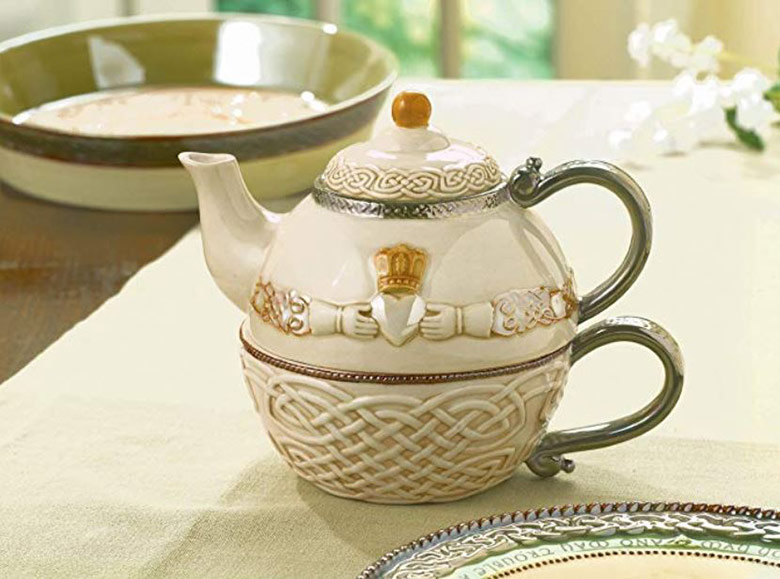 Irish teapot and teacup on a table