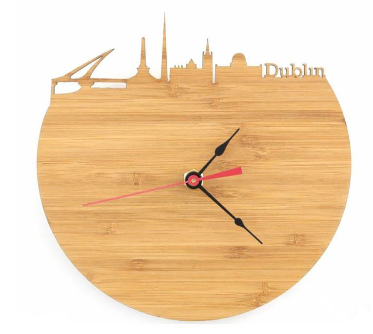 Wooden clock with skyline of Dublin is a perfect Ireland souvenir idea