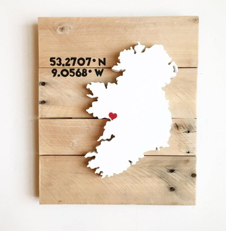 Wooden wall art of Ireland on a wooden pallet