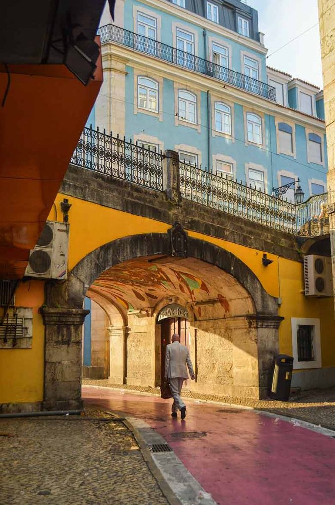 Pink street in Cais do Sodre, Lisbon