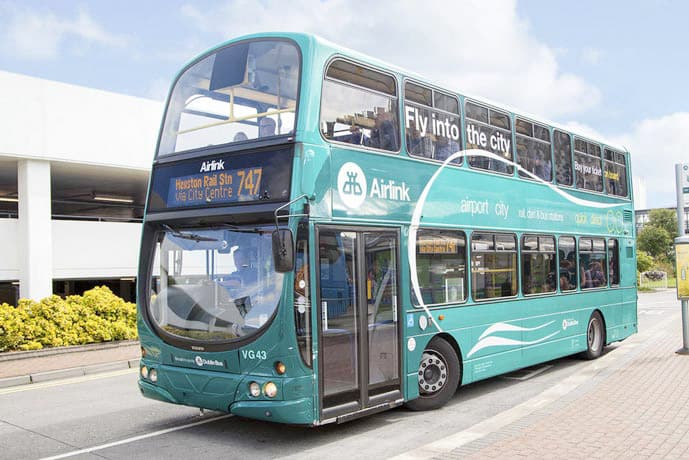 Blue double decker, Airlink, bus at Dublin Airport