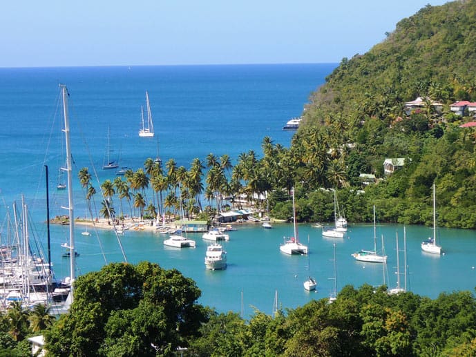 Boats near the Caribbean island of Saint Lucia