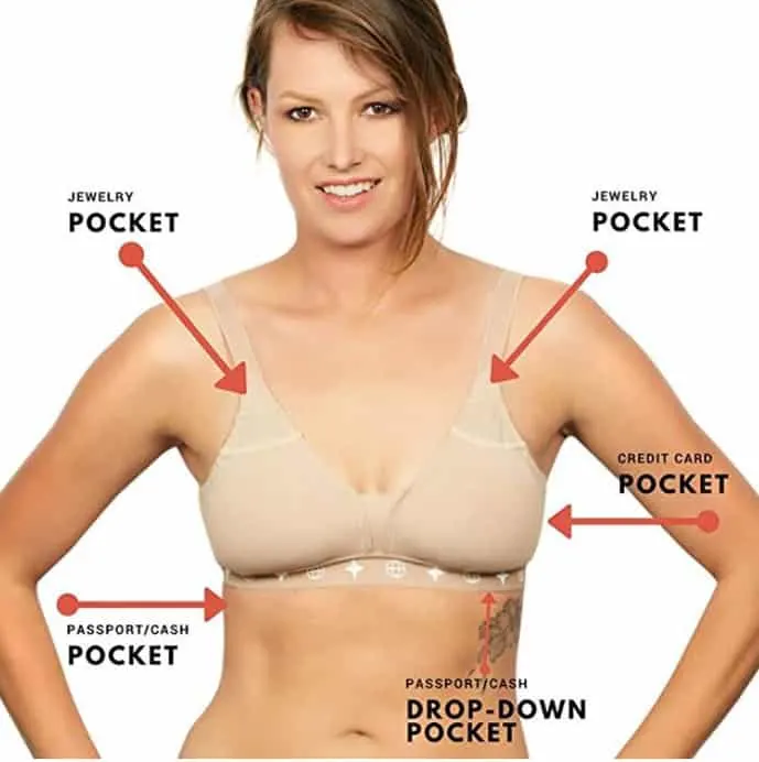 Travel bra with hidden pockets