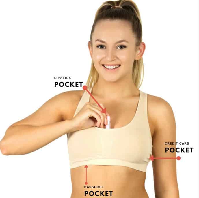 Travel bra with hidden pockets