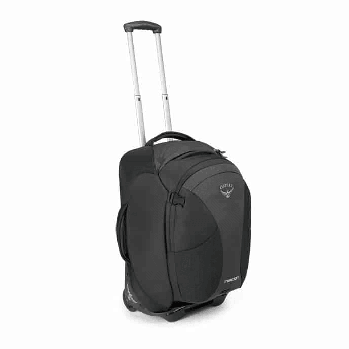 Gray wheeled backpack from Osprey