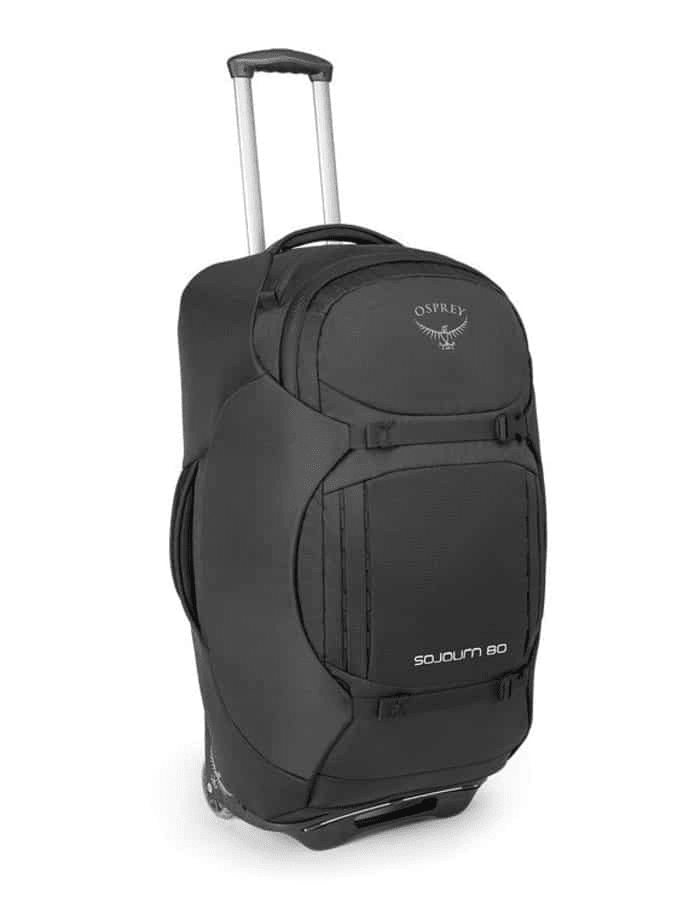 Gray wheeled backpack from Osprey