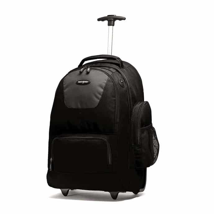 Black wheeled backpack from Samsonite