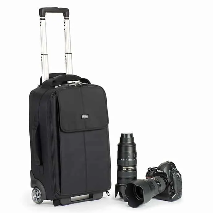 Black backpack with wheels from Think Tank