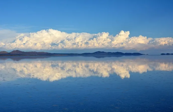 Sky's reflection on Bolivia salt flats tours