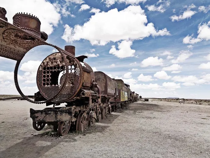 Trains cemetery in the Bolivian Salt Flats