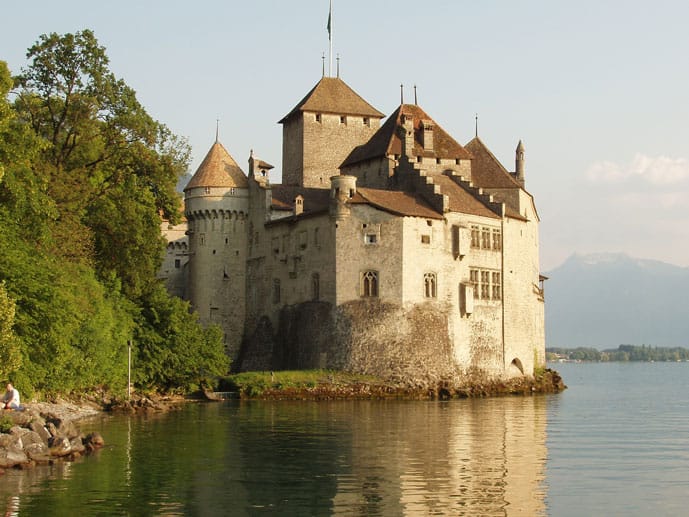 Romantic Lausane and a lake in Switzerland