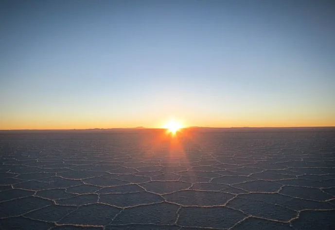 Sunrise at the Bolivian salt flats