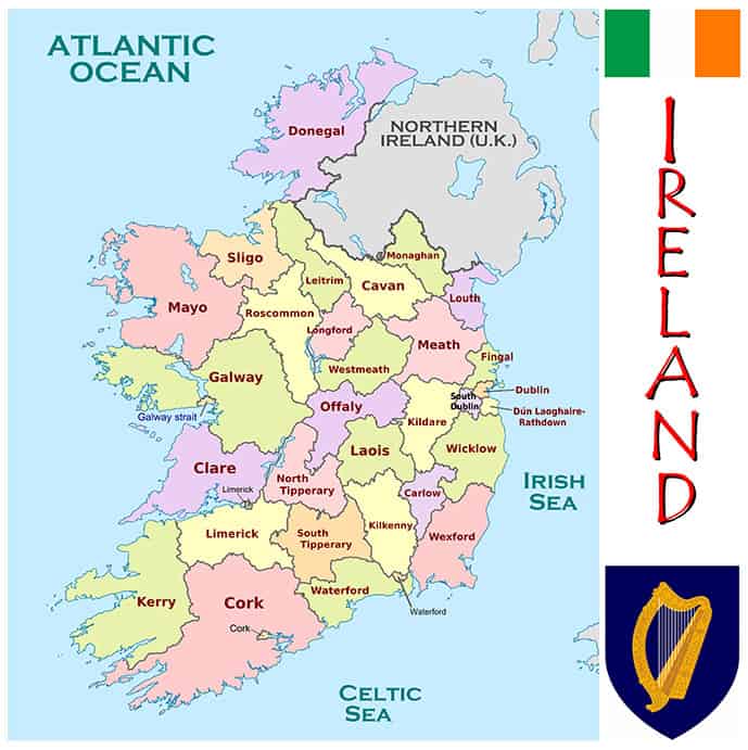 Facts of Ireland map of counties