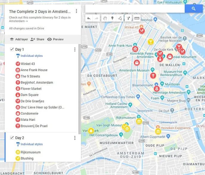 2 days in Amsterdam map