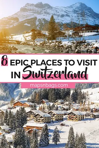 Switzerland in winter Pinterest graphic