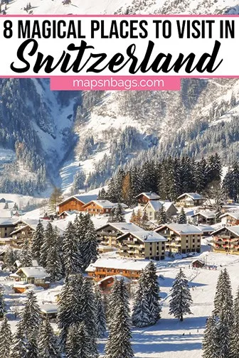 Switzerland in winter Pinterest graphic