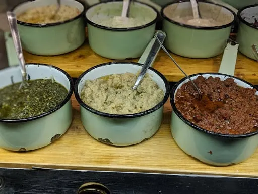 Pans filled with herbs in Tuscany, Italy