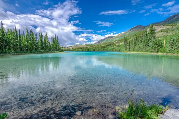 Emerald lake in Yukon seen during a Canada road trip
