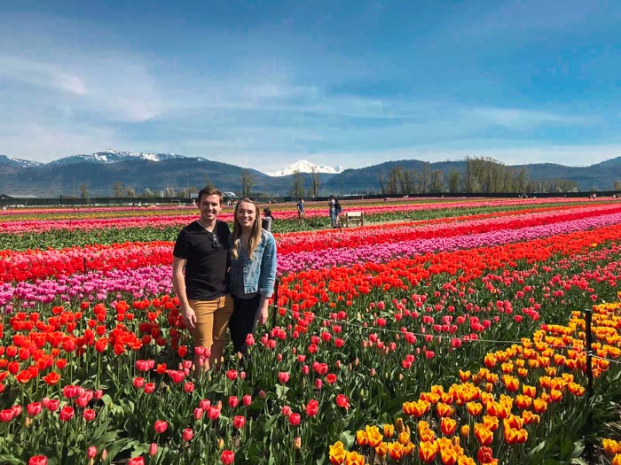 Couple in tulip festival in Vancouver Canada