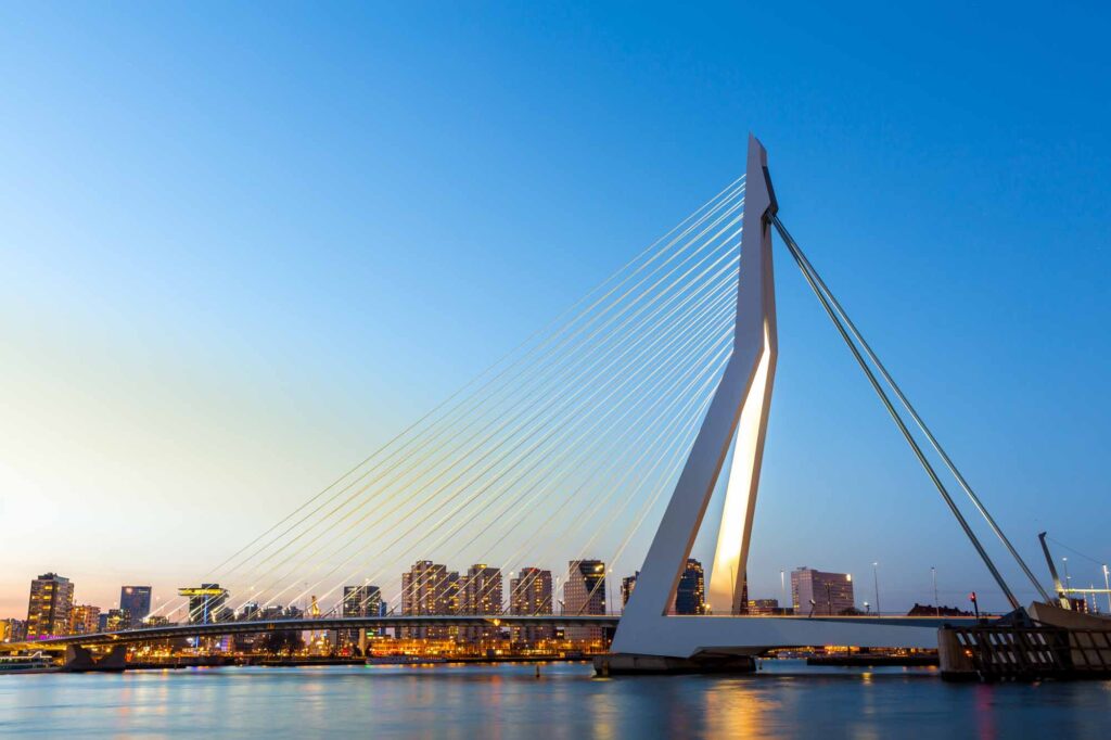 Erasmus bridge over the river Meuse in Rotterdam, the Netherlands