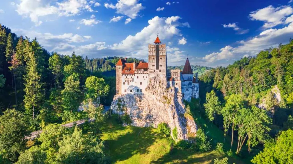 Bran Castle, Romania built upon a 200-foot high cliff