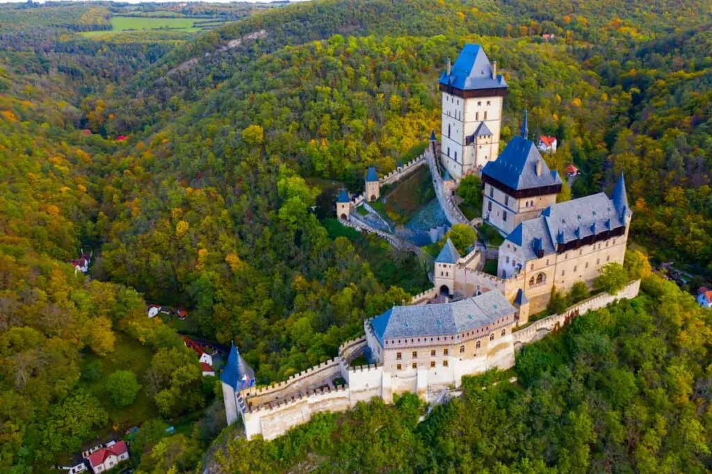 Karlstejn Castle in Czech Republic surrounded by a breathtaking landscape
