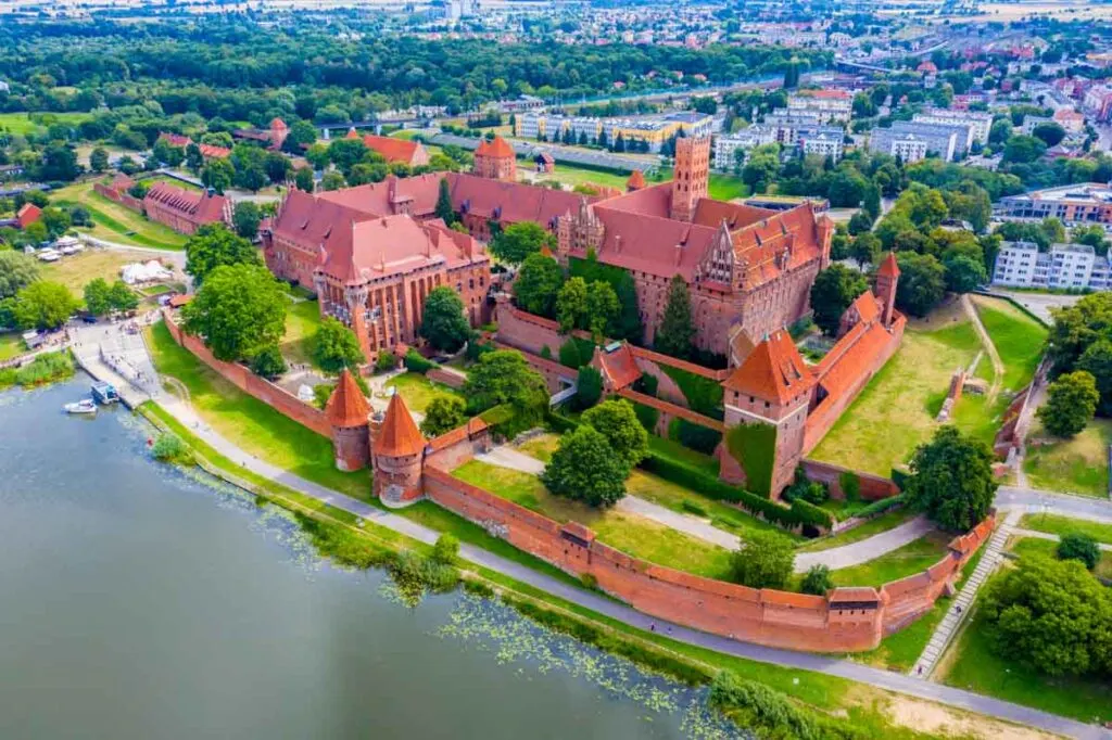 Aerial shot of the jaw-dropping Malbork Castle in Poland