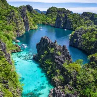 Peaceful lagoon with crystal blue waters in El Nido, Palawan