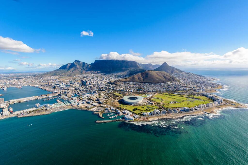 Interesting aerial view of Cape Town in South Africa