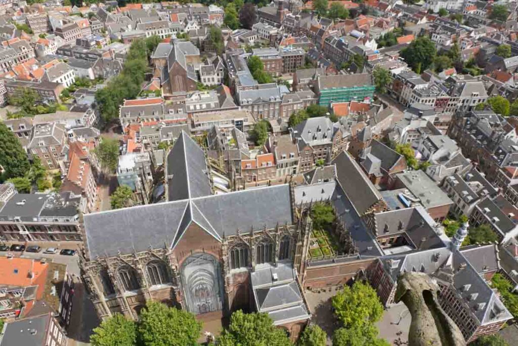 Aerial view from Dom tower over Utrecht, Netherlands